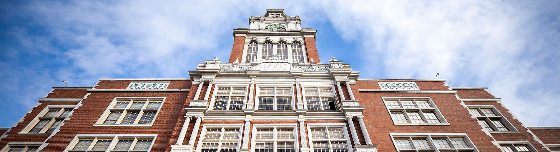 The historic East High School building and its landmark clock tower